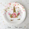Unicorn Party Disponertable Tableware Creative Girls Unicorn Plates Color Stickers Pappersstrån Baby Shower Birthday Party Decor