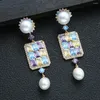 Boucles d'oreilles enracinement Love Square Colorful Pearl Oreing For Women Wedding Party Dubai Bridal Jewelry Boucle d'Oreille Femme Gift E10218