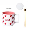 Tasses en céramique tasse de café tasse d'eau avec couvercle cuillère laitier petit déjeuner amour couple cadeau de Noël