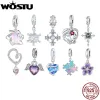 Wostu 925 Sterling Silver Cross Charm Butterfly Pendant Rainbow Star Puzzle Perles de bricolage