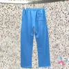 Calça masculina American High Street Blue Broken Broken Cotton Foam Letter Fashion Casual BP Sweatspants Sweats Mulheres calças de calça