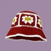 63Colors Koreaanse handgemaakte emmer hoed herfstmuts dames gebreide hoed y2k fashion bloemen winterbeanies vissermans hoed 240325