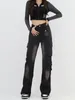 Jeans para mujeres Mujeres Black Gothic Cargo Harajuku Estética Vintage 2000 Trashy Braushy de gran tamaño Y2K Pantalones de mezclilla holgados Jean Pantalones Emo Ropa