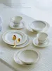 Servis uppsättningar Nordic Green Leaf Dinner Plate Soup Bowl Coffee Cup Saucer Set Korean Vacker dessert keramik för porslin