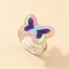Cluster ringen mode kleurrijke kleur veranderende temperatuurregel ring verstelbare vlinder stemming 2024 paar cadeau voor meisjes