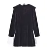 Casual Dresses Withered Fashionable Women's Long Sleeved Mini Black Party Dress for 2024 Spring Color Blocking Velvet Women