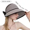 Womens Hat Summer Wide Brim Air Sun Hats UV Protection Top Empty Bow Hollow Straw Adjustable Ladies Foldable Beach Hat240409