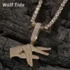 Top Quality Rock Hip Hop Gesture Finger Hand Pendant Necklace For Mens Rap Trendy Copper Inlaid Iced Out Cubic Zirconia Design Gold Accessories Necklaces Collar