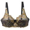 Luxury Golden Embroider Thin Cup Bras Women Adjusted-straps Underwire Bra Sexy Underwear Lace Bralette Lingerie Top Plus Size