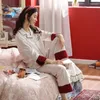 Ropa en el hogar Xiangyihui Pajamas de manga larga para mujeres Cardigan de cuello de algodón de algodón de invierno