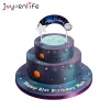 Solsystem yttre rymd cupcake topper omslag grattis på födelsedagsfest rymdskepp astronaut raket robot tema cake cake dekor