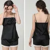 Heimkleidung sexy Sommer -Pyjama Nachtwäsche für Frauen ärmellose Spaghetti -Gurt Nachtwäsche Spitze Trim Satin Cami Top Shorts Pyjama Sets