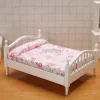 Dollhouse 1/12 Białe brązowe drewno małe kwiatowe lalka łóżko łóżka stolik Miniatury meble dzieci udawaj zabawę sypialni wystrój sypialni