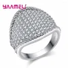 Cluster Rings Classic Fashion Geometric Shape Crystal Wide Ring Engagement Wedding Ceremony Jewelry 925 Sterling Silver For Women Men