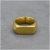 Cluster Rings Flat Top Classic Simple Smooth Stainless Steel Ring Fashion Male Jewelry Accessories Band Gold Color Drop Delivery Dhfcx