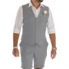 Pants Summer Suit for Men Linen 2 Piece VNeck Vest with Shorts Beach Wedding Groom Best Man Dress Big And Tall Custom Made Male Set