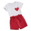 Småbarn spädbarn baby flicka kläder set valentins dag kort ärm hjärttryck t-short shorts barn 2 st.