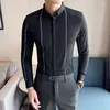 Men's Casual Shirts British Style Autumn Striped Mens Long Sleeve Business Slim Fit Shirt Homme Social Formal Wear Blouses 4XL-M