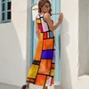Повседневные платья ретро Мондриан Платье Уличное стиль Бохо пляж Лонг Женщина Модная пользовательская макси -подарок на день рождения
