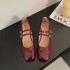 2024 Yeni İlkbahar Yaz Kadınlar Çift toka Mary Janes patent deri elbise ayakkabıları yüksek topuklu ayakkabılar retro bayan ayakkabı