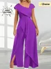 Summer Elegant Womens Vneck Irregular Jumpsuit Solid Color Short Sleeved Long Style Banquet 240409