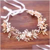 Hair Clips Barrettes Sier Color Bridal Flower Headband Prom Tiara Accessories Bride Handmade Ornaments Female Crystal Headdress Drop D Dhavd