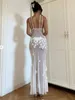 Casual jurken Mozision Lace Zie door bloemenbloem sexy maxi -jurk voor vrouwen witte spaghetti riem mouwloze backless long elegant