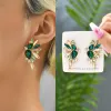 Vintage Green Rhinestone Wings örhängen för kvinnor 2024 Luxury Design Party Geometric Piercing Pendientes Franska eleganta smycken