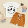 Toddler Baby Boy Vêtements d'été mignon lettre imprimé à manches courtes t-shirts et shorts extensibles Swear tenues