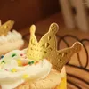 Fourniture de fête 50pcs / lot Gold Princess Crown Cake Topper Favors Cupcake Picks Mariage Decorations d'anniversaire de mariage Accessoires