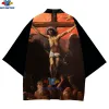 SONSPEE 3D Print Kimono Men Japanese Traditional Clothes Cardigan Polyester God Jesus Cross Male Asia And Pacific Island Apparel