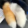 Real Fox Fur Tail Keychain Wolf Tail Fur Tassel Bag Charm Tag Black and Brown Pom Charm Keyring Holder Strap Chain Gifts 240402