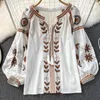 Blouses pour femmes Ayuin en coton décontracté lin broderie florale Blouse lâche Summer Boho Beach Blusa Vintage à manches longues Shirts Femmes Tops