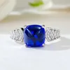 Cluster Rings S925 Silver Ring Royal Blue 8 8mm Sugar Tower Simple