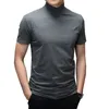 Trend Summer Men Half High Collar Mercerized Cotton Short Sleeve Slim Body T-shirt Men Solid Color Modale High Collar 240409