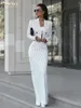 Clacive Fashion Long Sleeve Crop Top 2 Piece Sets Women Elegant Slim Stripe Print Skirts Set Casual High Waist Long Skirt Suits 240325