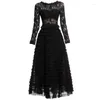 Casual Dresses Designer Black Hollow Lace A-Line Maxi Dress 2024 Collection Supremacy Elegant Evening for Women Luxury