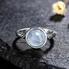 Cluster anneaux S925 Silver Silver vintage anneau ovale 8 mm Labradorite Moonstone turquoise pierre pour femmes bijoux de luxe