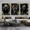 African Make Up Women With Black Gold Leaves Canvas Painting Modern Figure Wall Art Poster Print Pic for Living Room Home Decor