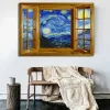 3d Windows Van Gogh Starry Night Canvas Paintings Wall Impressionist Starry Night Canvas Pictures for Living Room Cuadros