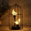 Ljushållare Creative Bird Cage Iron Hollow Table Lamp Varmt ljus Retro ljusstake