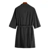 Home Clothing Men Nightgown Bath Robe Soft Water Absorption Lace Up Cardigan Sleepwear Three Quarter Sleeves Loose Bathrobe