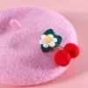 Dog Apparel Pet Hat Beret Felt Cherry Cute Design Wool Fabric Adjustable Buckle Winter Headwear Pography Props For Cats Dogs