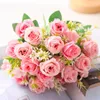Dekorativa blommor konstgjorda 10 rosor koreansk stil bukett av doftande hembröllop ros