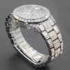 Missfox w pełni diamentowe zegarki dla mężczyzn Top luksusowy stal ze stali nierdzewnej automatyczna data na rękę hip -hop lód na zewnątrz wodoodporne męskie zegar