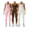 Kvinnor Solid Backless Seamless Ribbed Secondskin känner dig åtstramande sporttank Jumpsuit Spring Summer Clothes Women Comfo 240409