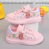 Sneakers Fashion Girls Chaussures Sneakers blancs rose pu cuir enfants Chaussures décontractées Coupte mignon imprimées petits enfants Sport Chaussures pour filles