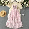 Vestidos casuais moda de verão lase sweet line vestido para feminino com estampa de rosa feminina roupas de malha de chiffon vestidos de mujer l026
