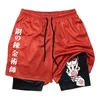 Anime fullmetal alchemist gym workout shorts voor mannen 2 in 1 compressie met zakken 5 inch snel droge loopfitness 240403