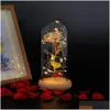 Dekorativa föremål Figurer 24K Gold Foil Rose Glass ER med LED -ljus Creative Valentines Day Gift Decoration 230809 Drop Delive DHFR7